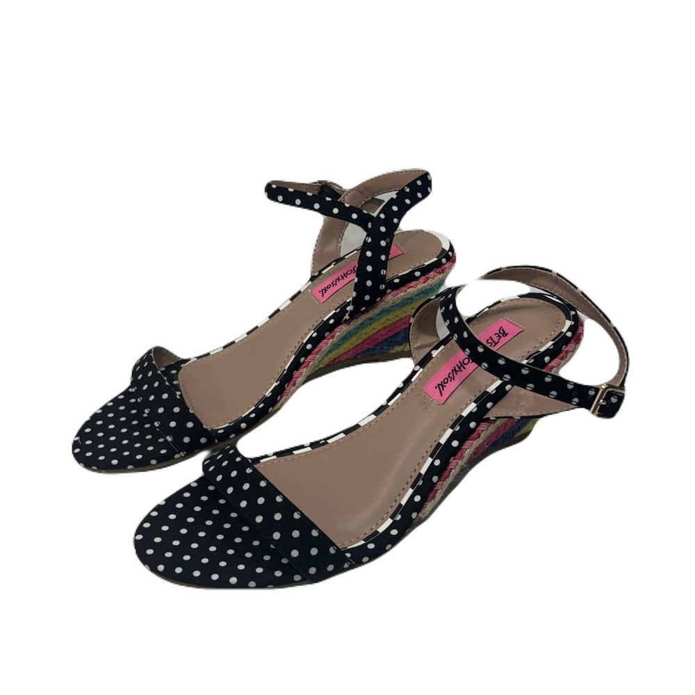 Betsey Johnson Black Polka Dot Wedge Sandals - Picture 3 of 7